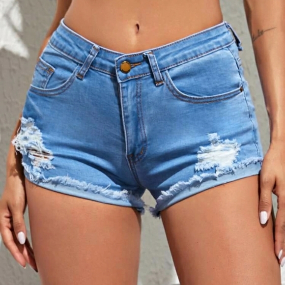 Raw Hem Jean Shorts - Picture 2 of 4